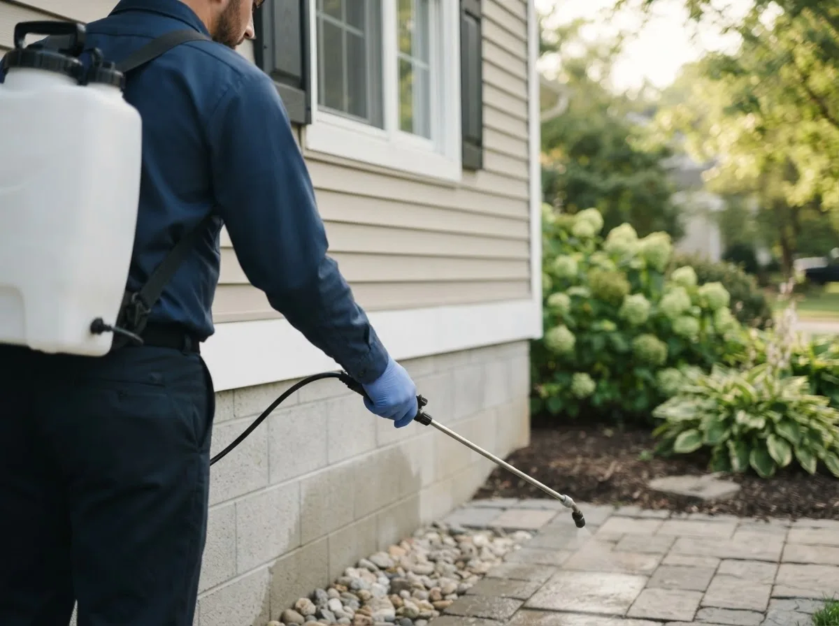 Pest control technician inspecting a home in Rosie, AR